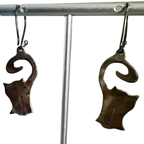 Silver 2" Figural Cat Dangle Earrings Handcrafted HOB Mexico 925 Kitten Kitty - Picture 7 of 7